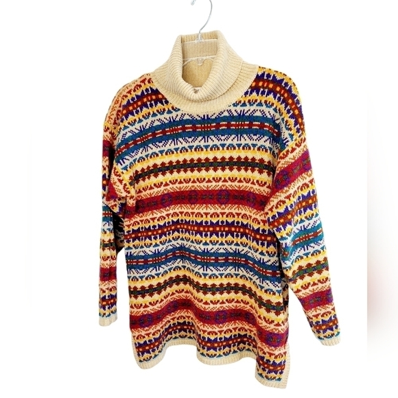 Vintage Sweater Tunic Turtleneck Medium 1990s Aztec Design Made In Hong Kong Y2K - Picture 3 of 10